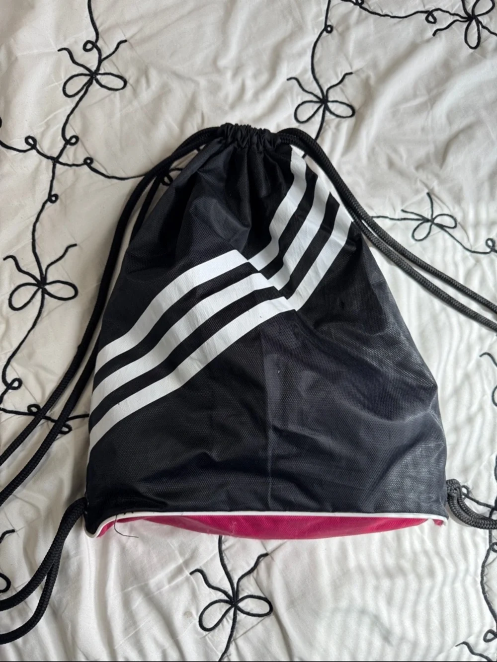 adidas Hot Pink Drawstring Sports Sack with Black Logo - Picture 3 of 3